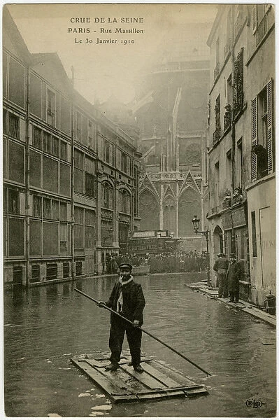 Flooding in Paris - Parisian punting down Rue Massillon