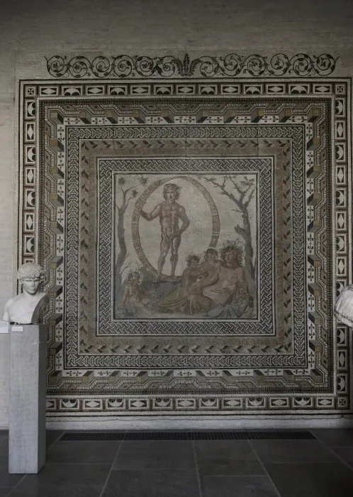 Framed Print : Floor mosaic. About 200 AD. Aion, god of Eternity, surrounde Framed Print : Floor mosaic. About 200 AD. Aion, god of Eternity, surrounde