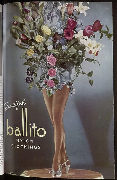 A floral advert for Ballito Nylon Stockings. Date: 1954