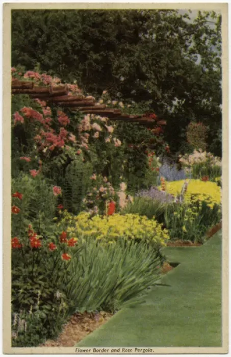 Framed Print : Floral Border and Rose Pergola - Popular 1930s scheme Framed Print : Floral Border and Rose Pergola - Popular 1930s scheme