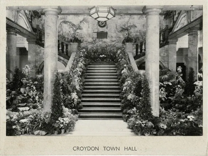 Framed Print : Floral display, Interior of Croydon Town Hall, Surrey Framed Print : Floral display, Interior of Croydon Town Hall, Surrey