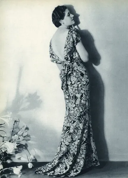 1934 Vivid Floral Backless Evening Dress Print. Art Prints, Posters &  Puzzles from Mary Evans