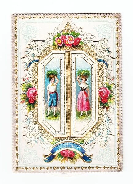 Floral greetings card with man and woman