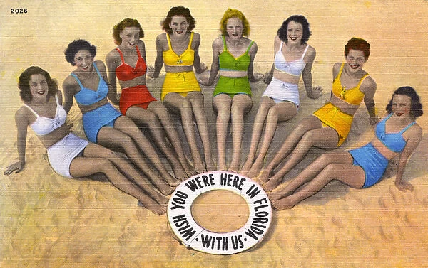 Eight Florida girls in Bikinis on the beach