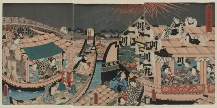 Framed Print : Flourishing fireworks at Ryokoku Bridge Kawabiraki (opening Framed Print : Flourishing fireworks at Ryokoku Bridge Kawabiraki (opening