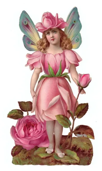 Framed Print : Flower fairy on a Victorian scrap Framed Print : Flower fairy on a Victorian scrap