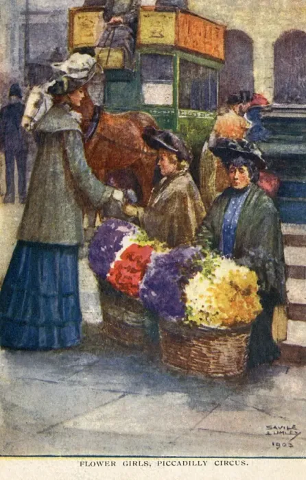 Framed Print : Flower Girls at Piccadilly Circus, London Framed Print : Flower Girls at Piccadilly Circus, London
