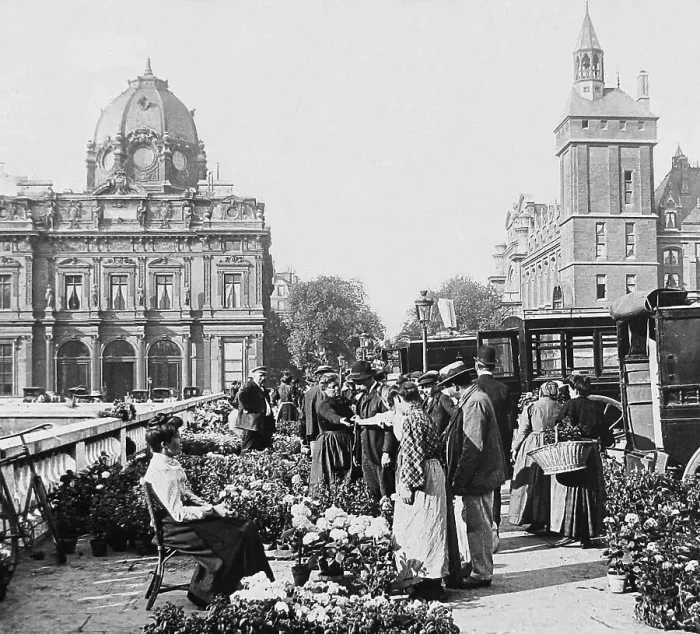 Framed Print : Flower Market, St. Michael's Bridge, Paris, France Framed Print : Flower Market, St. Michael's Bridge, Paris, France