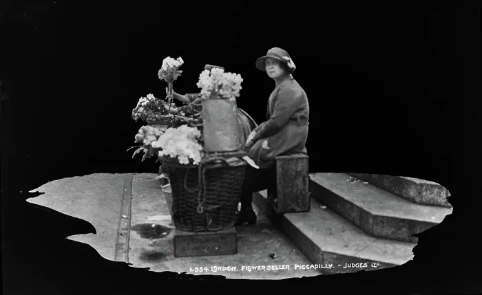 Framed Print : Flower Seller in Piccadilly, London Framed Print : Flower Seller in Piccadilly, London