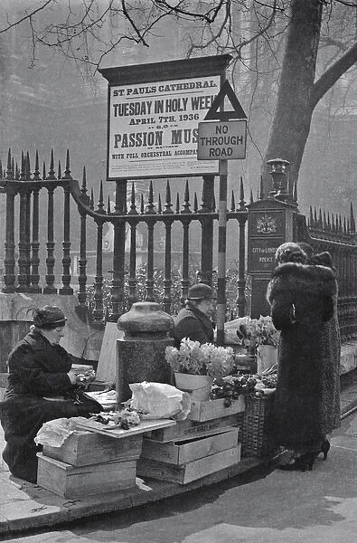 Flower sellers outside St Pauls Cathedral, London