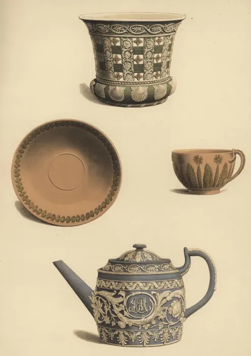Framed Print : Flowerpot, teapot, cup and saucer Framed Print : Flowerpot, teapot, cup and saucer