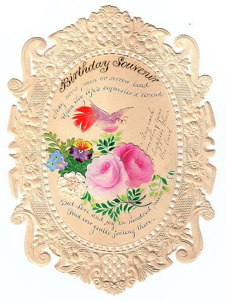 Flowers and bird on a paper lace birthday card