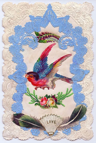 Flowers and bird on a paper lace romantic card