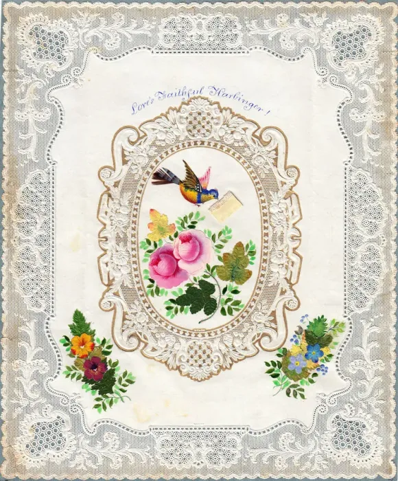 Framed Print : Flowers and bird on a paper lace romantic card Framed Print : Flowers and bird on a paper lace romantic card