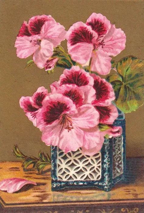 Framed Print : Flowers in blue and white vase on a greetings card Framed Print : Flowers in blue and white vase on a greetings card