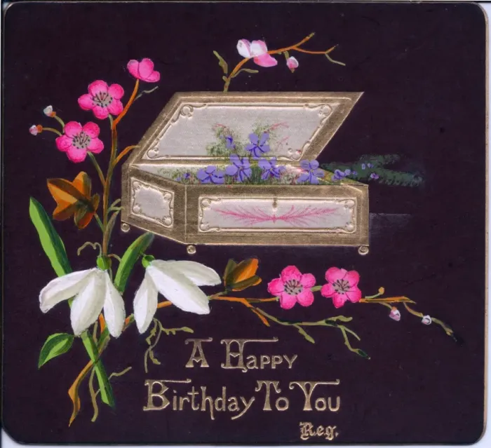 Framed Print : Flowers and a box on a birthday card Framed Print : Flowers and a box on a birthday card