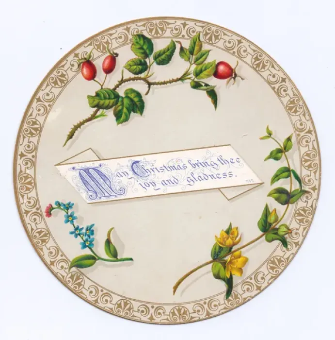 Framed Print : Flowers and fruit on a circular Christmas card Framed Print : Flowers and fruit on a circular Christmas card