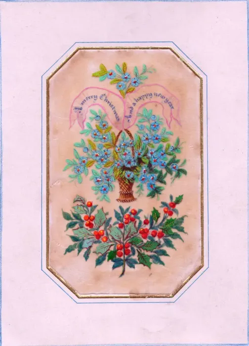 Framed Print : Flowers and holly on a Christmas and New Year card Framed Print : Flowers and holly on a Christmas and New Year card
