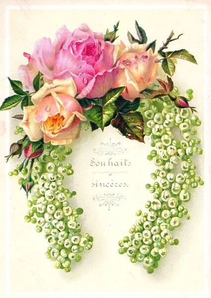 Flowers in horseshoe shape on a French greetings card