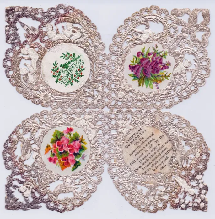 Framed Print : Flowers on a paper lace Christmas and New Year card Framed Print : Flowers on a paper lace Christmas and New Year card