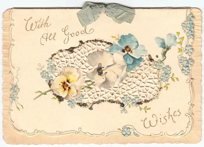 Framed Print : Flowers and ribbon on a greetings card Framed Print : Flowers and ribbon on a greetings card