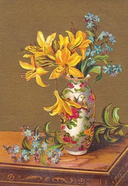 Flowers in vase on a greetings card