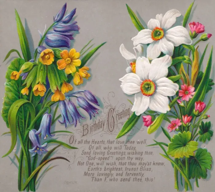 Framed Print : Flowers and verse on a birthday card Framed Print : Flowers and verse on a birthday card