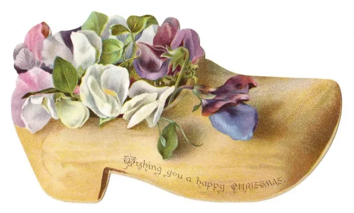 Framed Print : Flowers in a wooden clog-shaped Christmas card Framed Print : Flowers in a wooden clog-shaped Christmas card