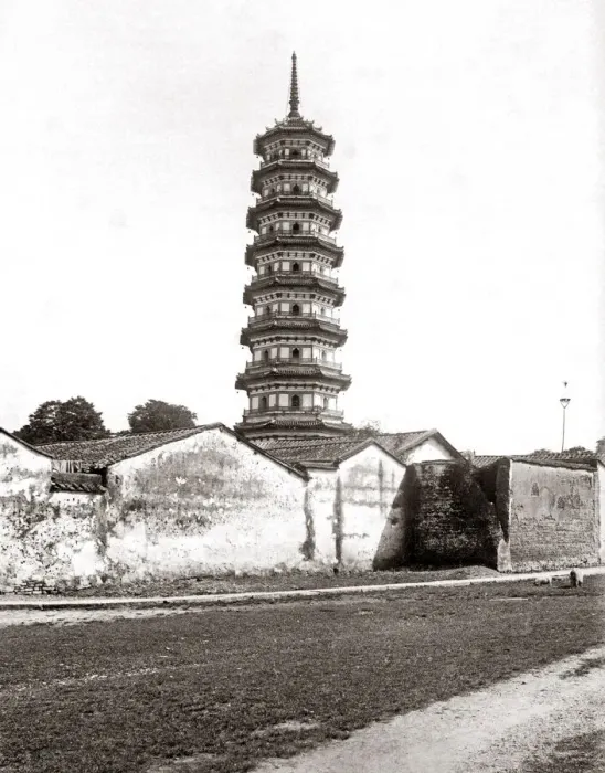 Framed Print : Flowery Pagoda Canton, Gunagzhou, China, circa 1890s. Date: circa 1890s Framed Print : Flowery Pagoda Canton, Gunagzhou, China, circa 1890s. Date: circa 1890s