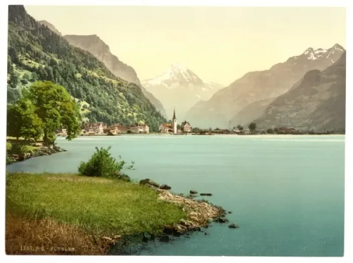 Framed Print : Fluelen, general view, Lake Lucerne, Switzerland Framed Print : Fluelen, general view, Lake Lucerne, Switzerland