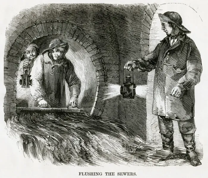 Framed Print : Flushing the sewers 1860s Framed Print : Flushing the sewers 1860s