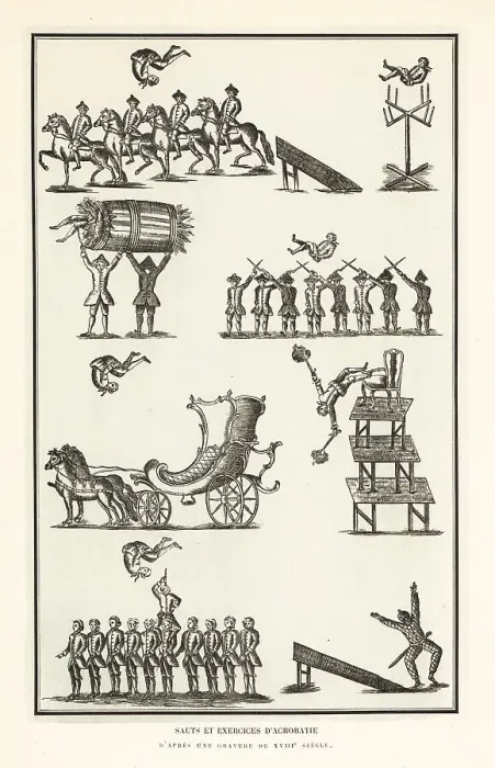 Framed Print : Flyer advertising a troupe of acrobats, 18th century Framed Print : Flyer advertising a troupe of acrobats, 18th century