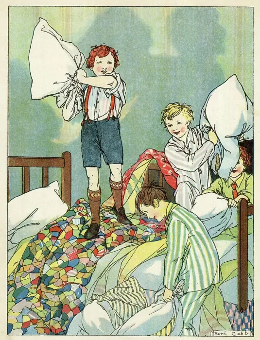 Framed Print : Down with the Foe, Boys having a Pillow Fight by Ruth Cobb Framed Print : Down with the Foe, Boys having a Pillow Fight by Ruth Cobb