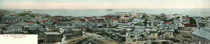 Framed Print : Fold-out panoramic postcard of Cape Coast, Ghana Framed Print : Fold-out panoramic postcard of Cape Coast, Ghana