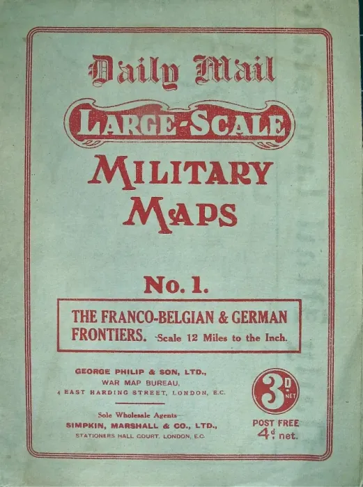 Framed Print : Two foldout Daily Mail Military Maps Numbers - WWI era