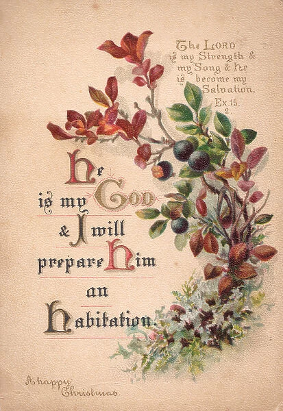 Foliage and religious texts on a Christmas card
