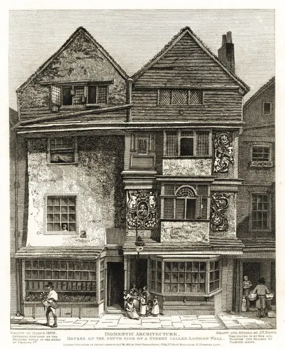 Framed Print : Foliage Style houses on London Wall street, 1808 Framed Print : Foliage Style houses on London Wall street, 1808