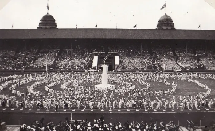 Framed Print : Folk Dancers in Wembley Stadium - Festival of Youth Date: 1937