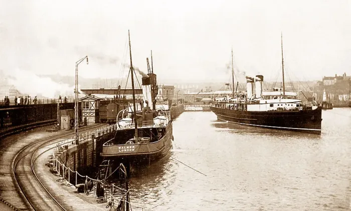 Framed Print : Folkestone Harbour Ferry to Boulogne early 1900s Framed Print : Folkestone Harbour Ferry to Boulogne early 1900s