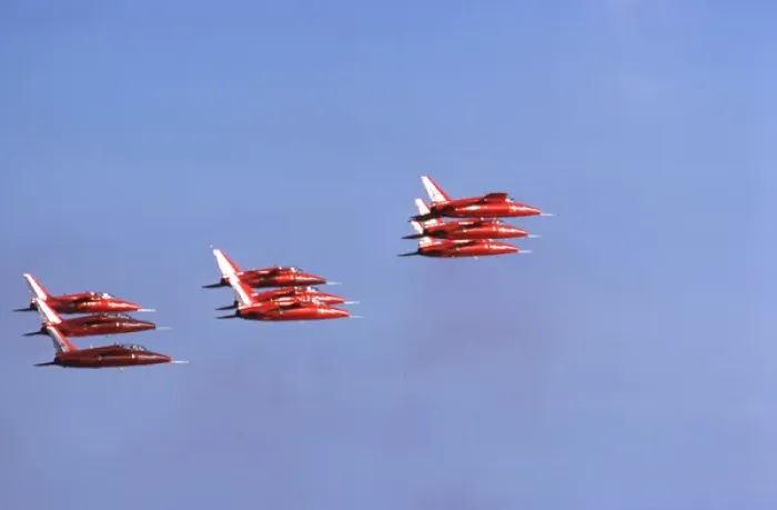 Framed Print : Folland Gnats RAF Red Arrows Farnborough 1978 Framed Print : Folland Gnats RAF Red Arrows Farnborough 1978