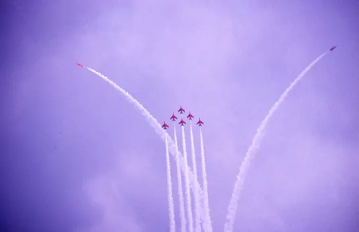 Framed Print : Folland Gnats RAF Red Arrows heart 1975 Framed Print : Folland Gnats RAF Red Arrows heart 1975