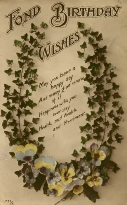 Framed Print : Fond Birthday Wishes with ivy and pansies Framed Print : Fond Birthday Wishes with ivy and pansies