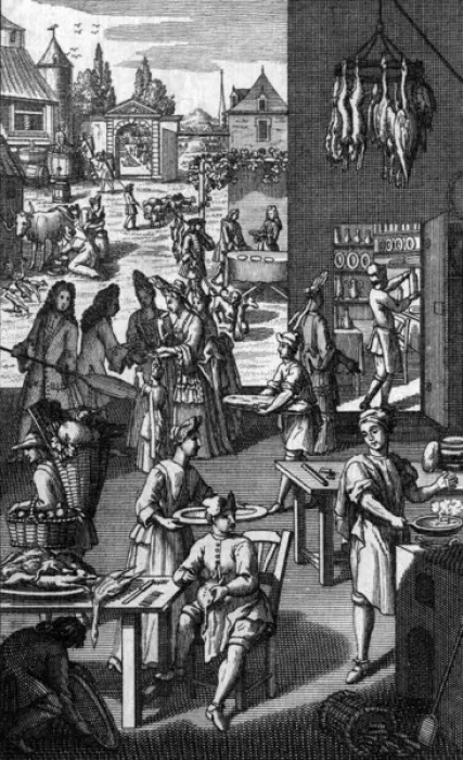 Framed Print : Food preparation in the 17th century Framed Print : Food preparation in the 17th century