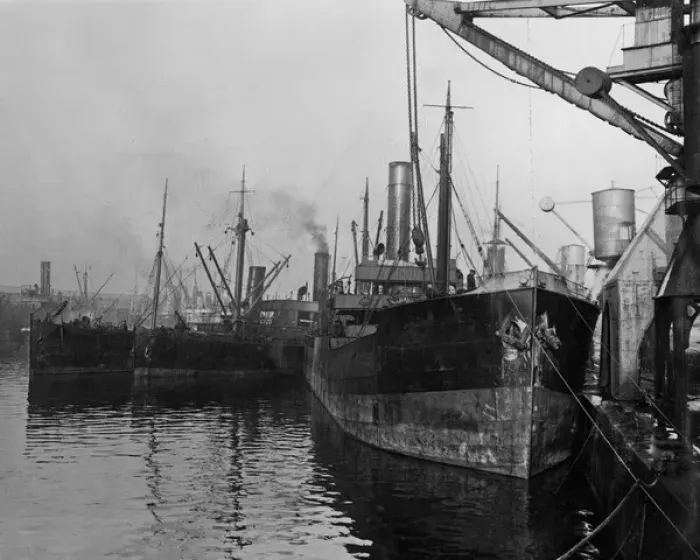 Framed Print : Food supply ships delivering to Western Front, WW1