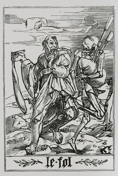Framed Print : The Fool. Series The Dance of Death in Les Simulachres Framed Print : The Fool. Series The Dance of Death in Les Simulachres