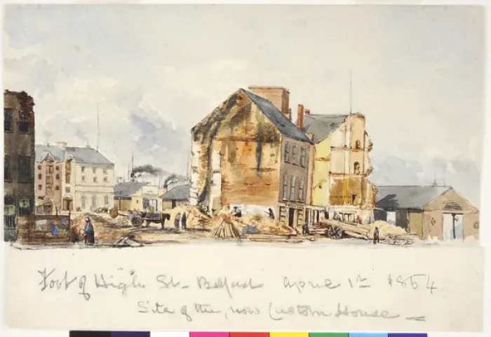 Framed Print : Foot of High Street, Belfast, Site of the new Custom House Framed Print : Foot of High Street, Belfast, Site of the new Custom House