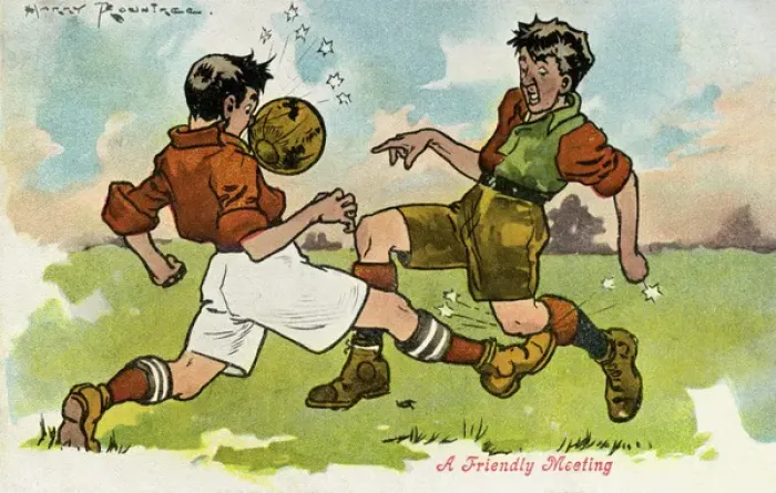 Framed Print : Football. A fearsome tackle. Date: circa 1912 Framed Print : Football. A fearsome tackle. Date: circa 1912