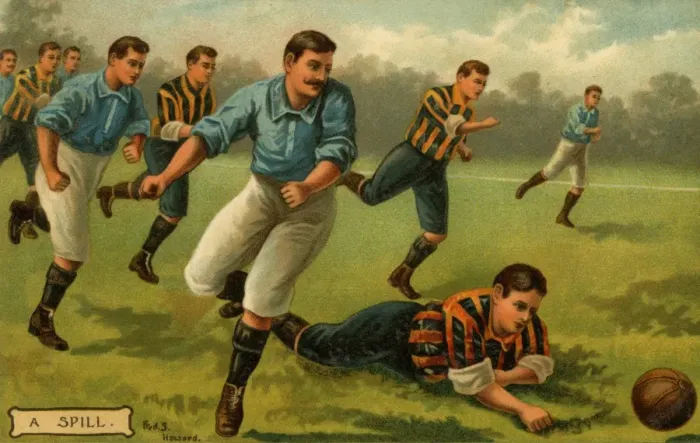 Framed Print : Football: A spill'. Date: c.1904 Framed Print : Football: A spill'. Date: c.1904