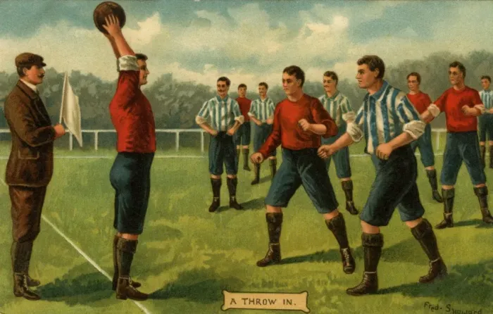 Framed Print : Football: A throw in'. Date: c.1904 Framed Print : Football: A throw in'. Date: c.1904