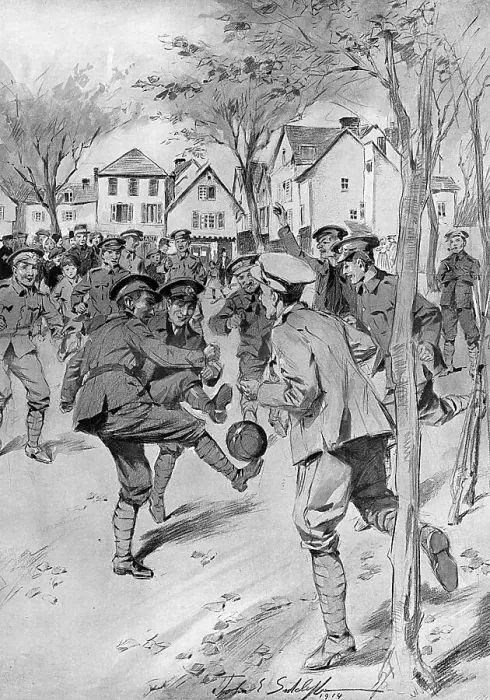 Framed Print : A football match played by troops during the battle of the A Framed Print : A football match played by troops during the battle of the A